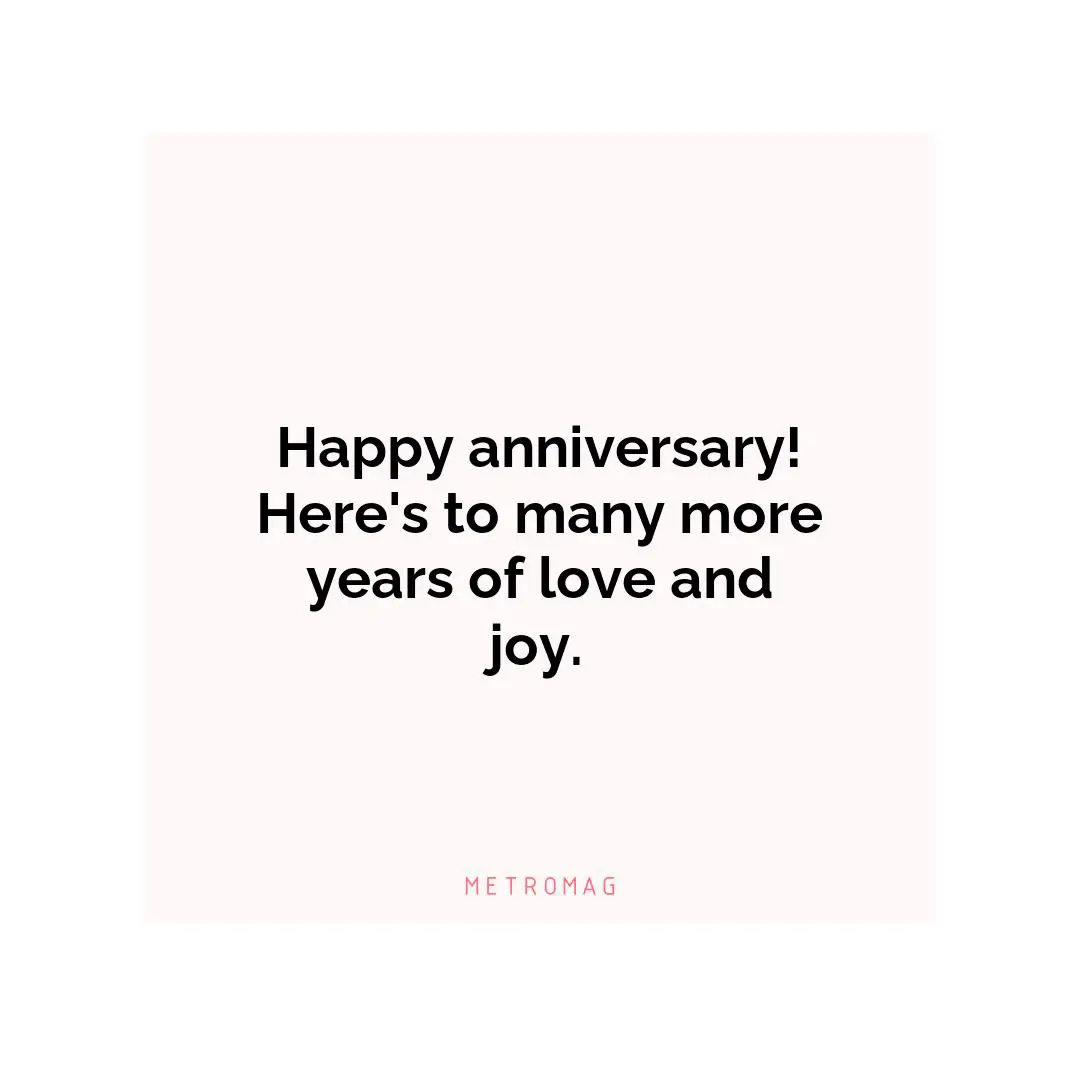Happy anniversary! Here's to many more years of love and joy.