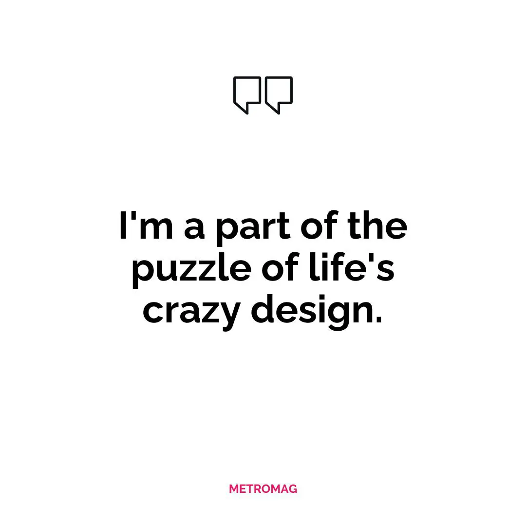 I'm a part of the puzzle of life's crazy design.