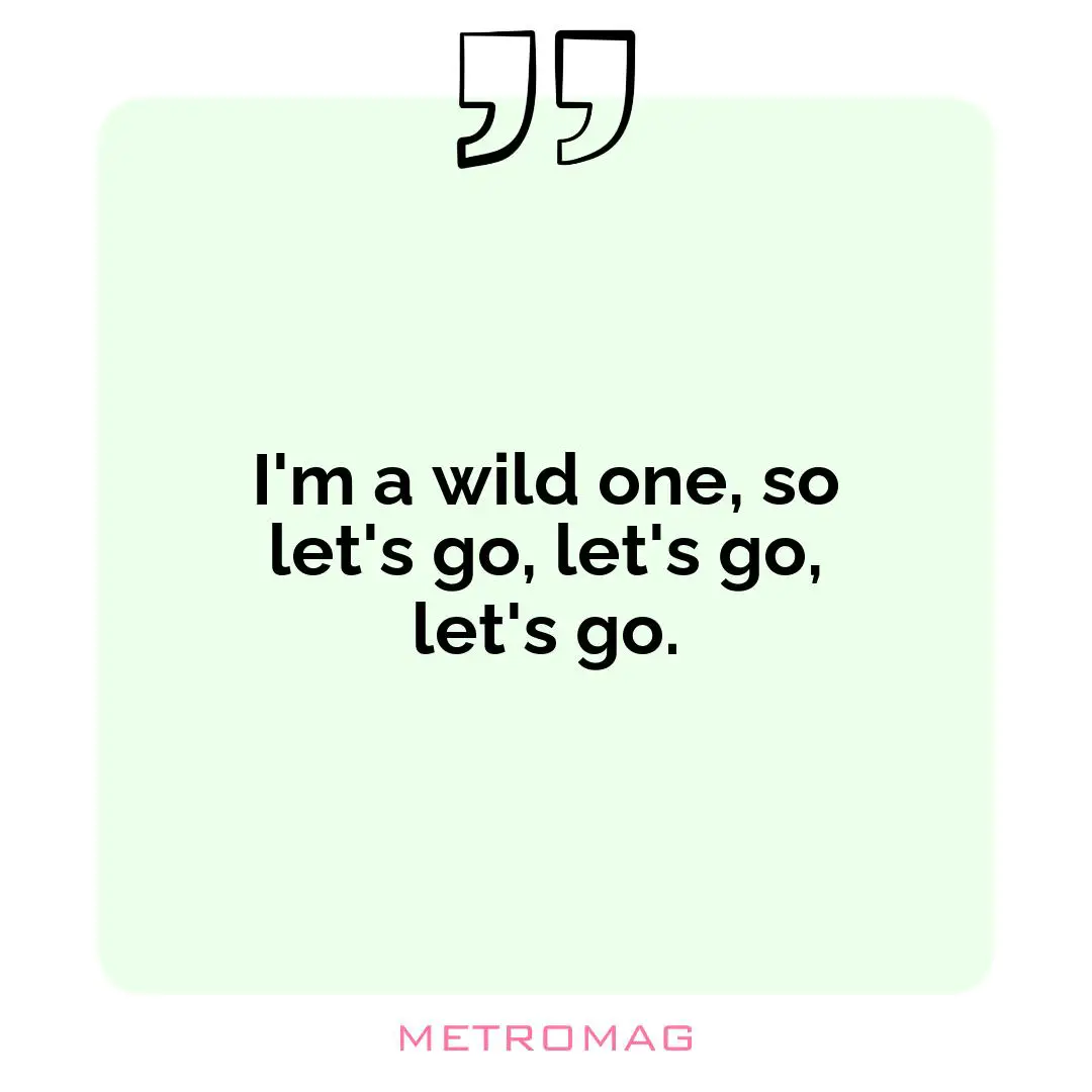 I'm a wild one, so let's go, let's go, let's go.