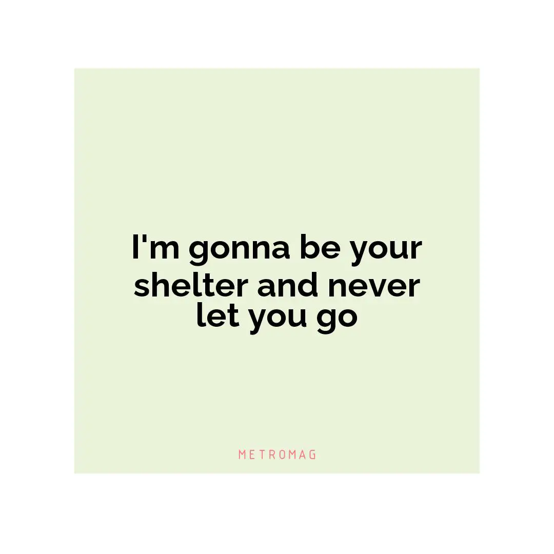 I'm gonna be your shelter and never let you go