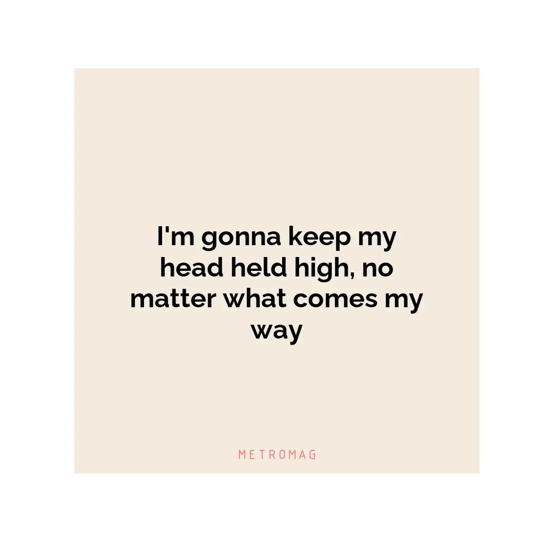 I'm gonna keep my head held high, no matter what comes my way