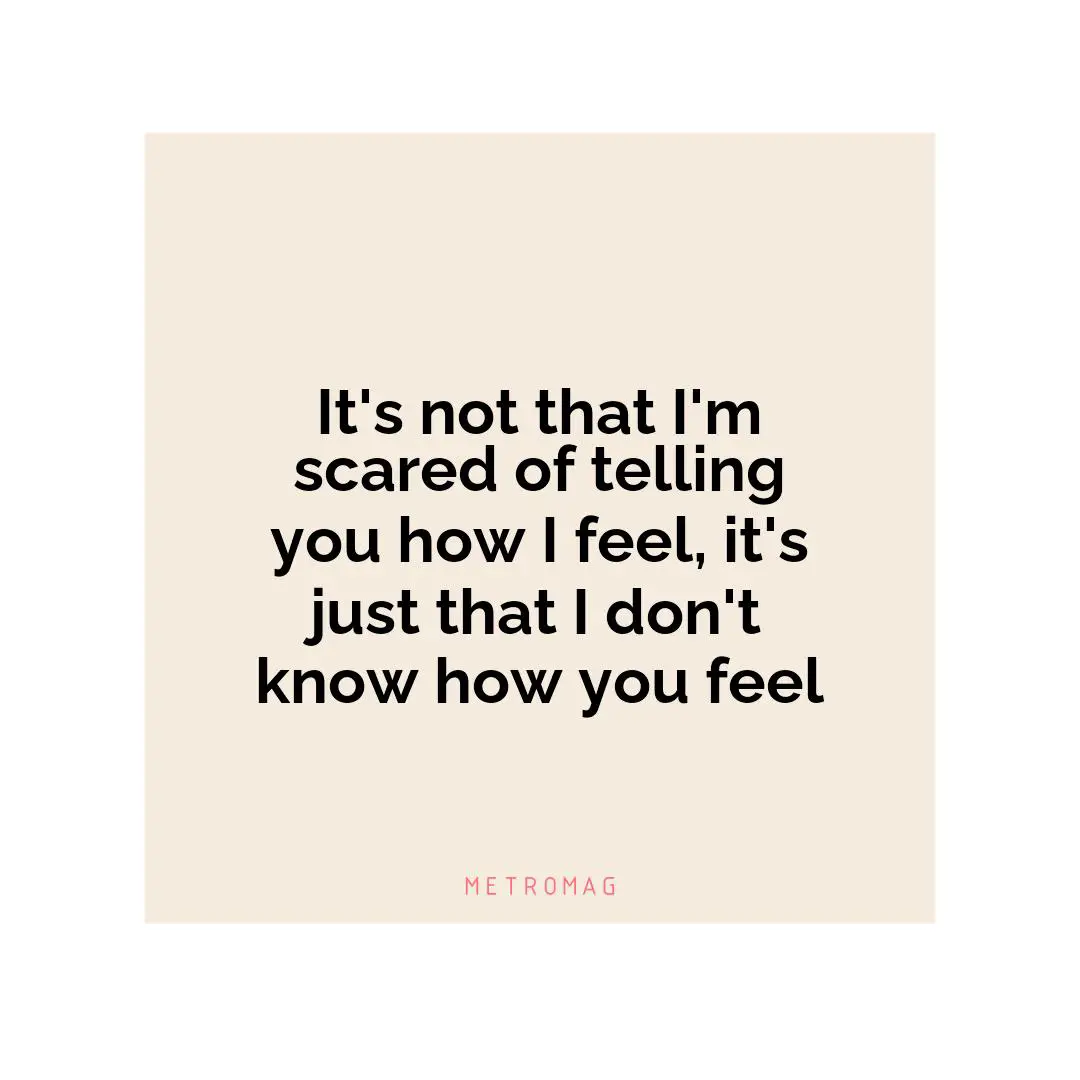 It's not that I'm scared of telling you how I feel, it's just that I don't know how you feel