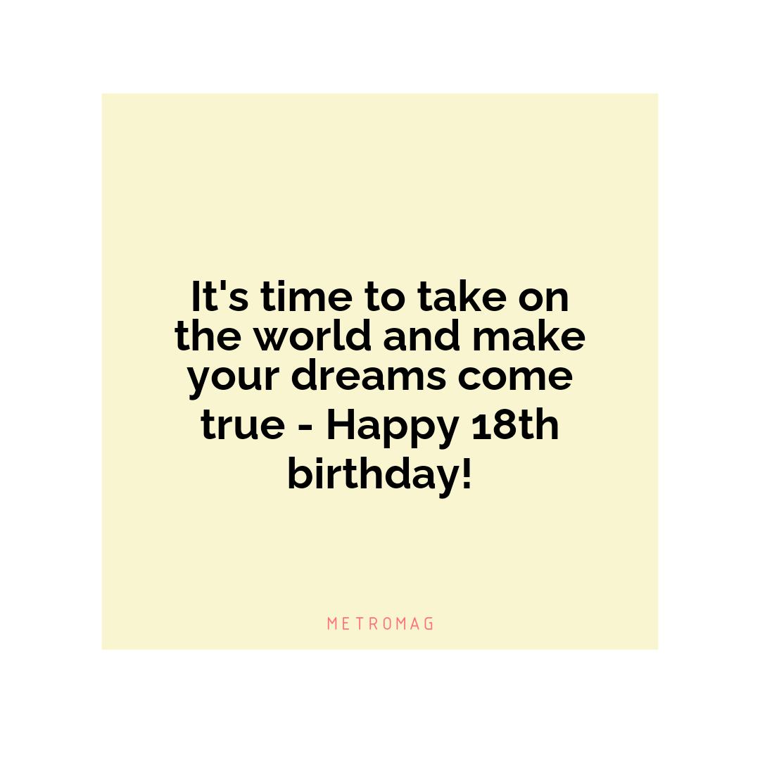 It's time to take on the world and make your dreams come true - Happy 18th birthday!