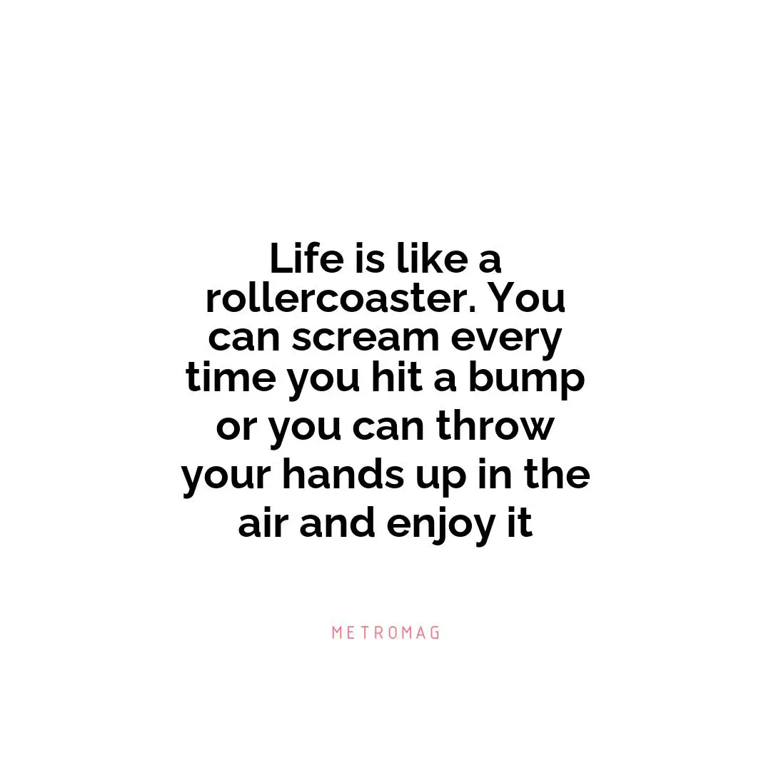 Life is like a rollercoaster. You can scream every time you hit a bump or you can throw your hands up in the air and enjoy it