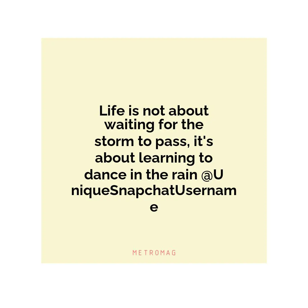 Life is not about waiting for the storm to pass, it's about learning to dance in the rain @UniqueSnapchatUsername