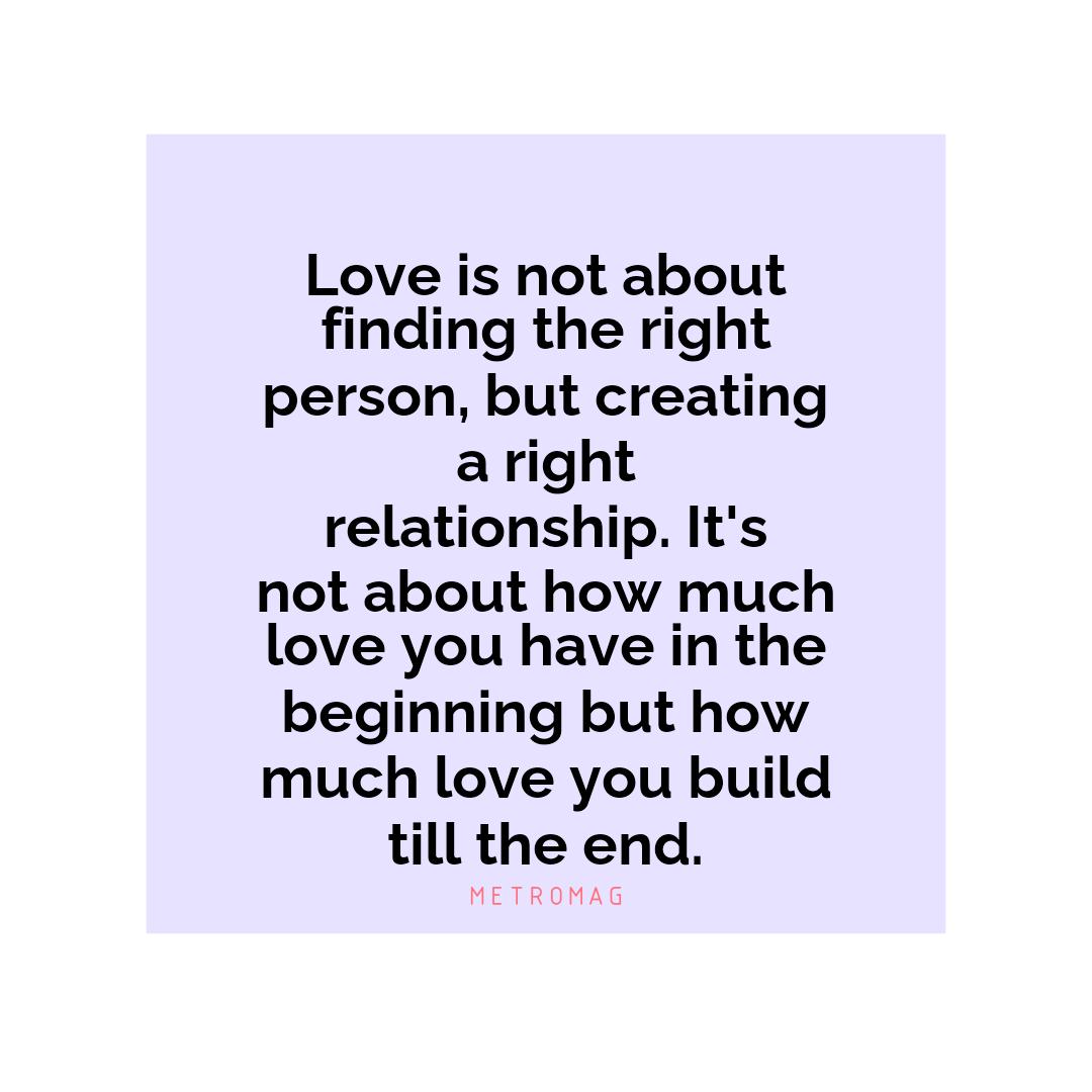 Love is not about finding the right person, but creating a right relationship. It's not about how much love you have in the beginning but how much love you build till the end.