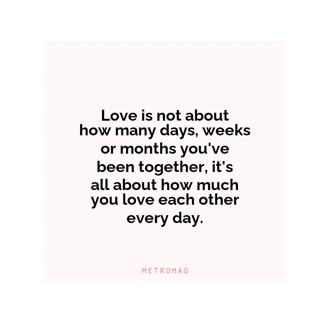 Love is not about how many days, weeks or months you've been together, it's all about how much you love each other every day.