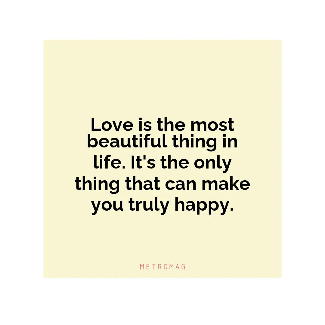 Love is the most beautiful thing in life. It's the only thing that can make you truly happy.