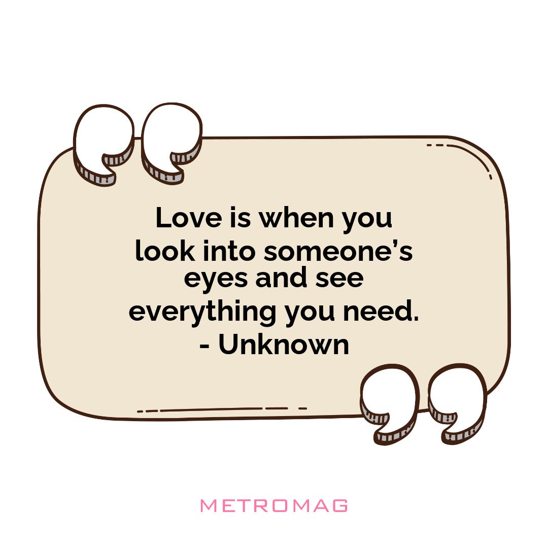 Love is when you look into someone’s eyes and see everything you need. - Unknown
