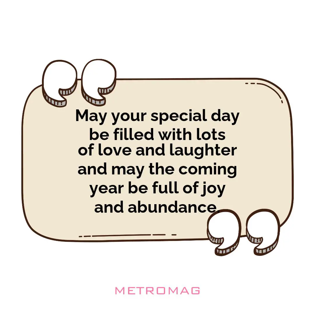 May your special day be filled with lots of love and laughter and may the coming year be full of joy and abundance.