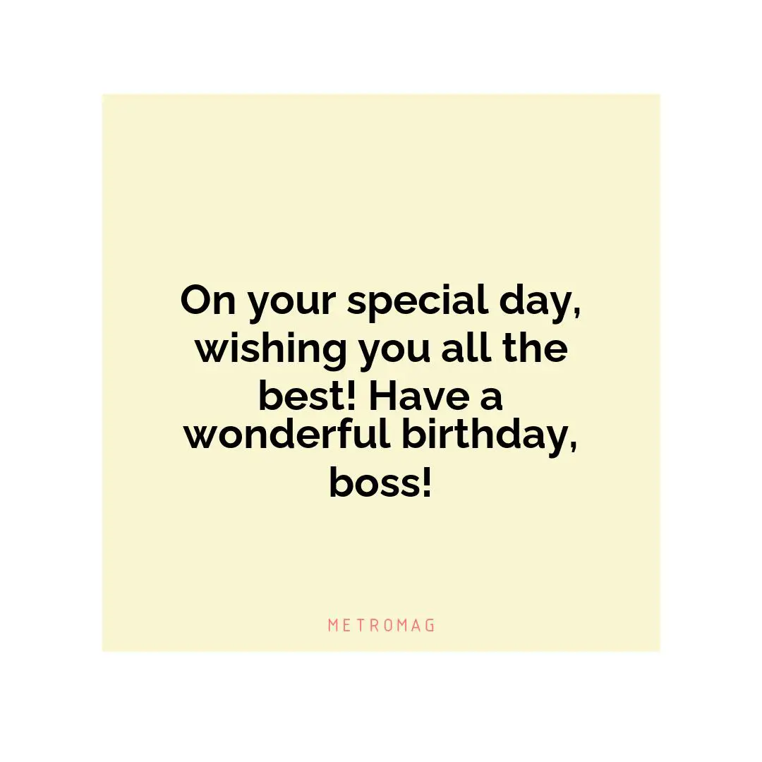 On your special day, wishing you all the best! Have a wonderful birthday, boss!