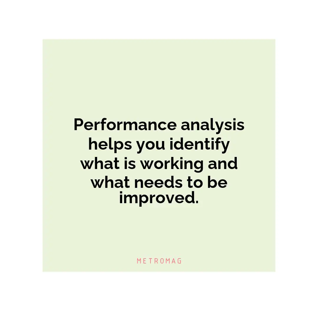 Performance analysis helps you identify what is working and what needs to be improved.