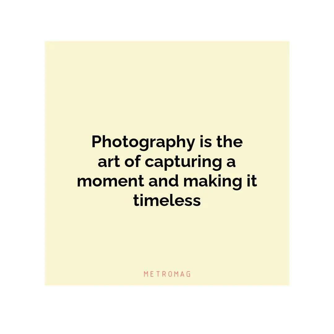 Photography is the art of capturing a moment and making it timeless