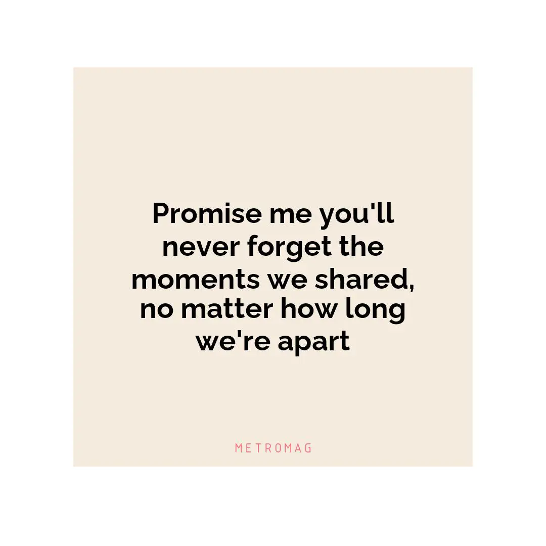 Promise me you'll never forget the moments we shared, no matter how long we're apart