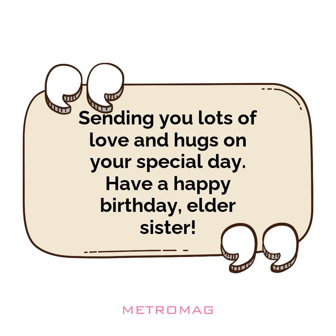 Sending you lots of love and hugs on your special day. Have a happy birthday, elder sister!