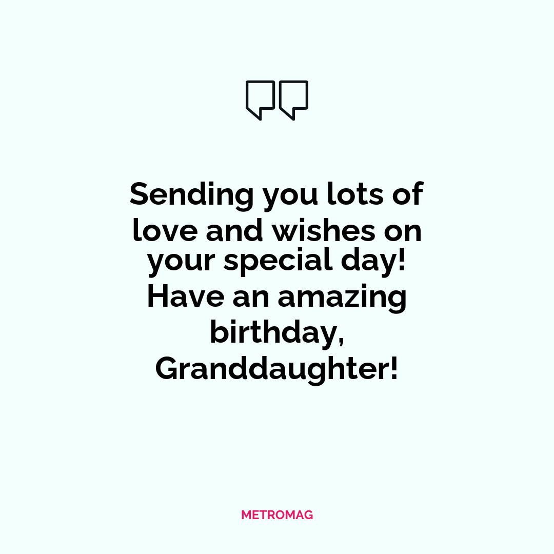 Sending you lots of love and wishes on your special day! Have an amazing birthday, Granddaughter!