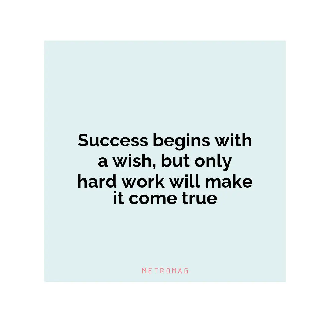 Success begins with a wish, but only hard work will make it come true