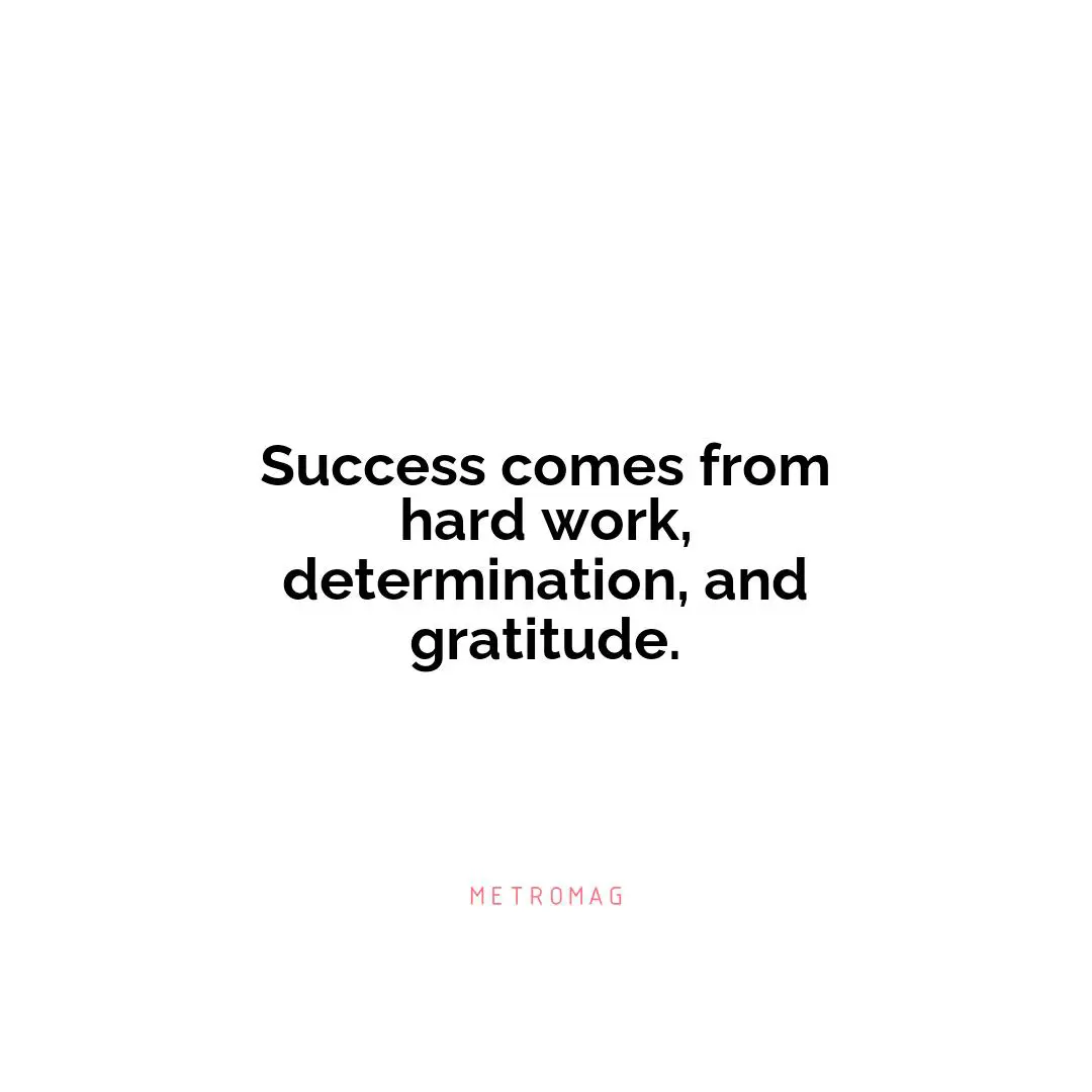 Success comes from hard work, determination, and gratitude.