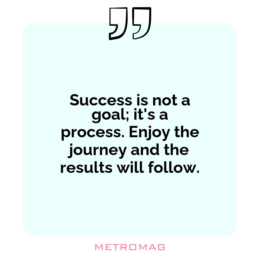 Success is not a goal; it's a process. Enjoy the journey and the results will follow.
