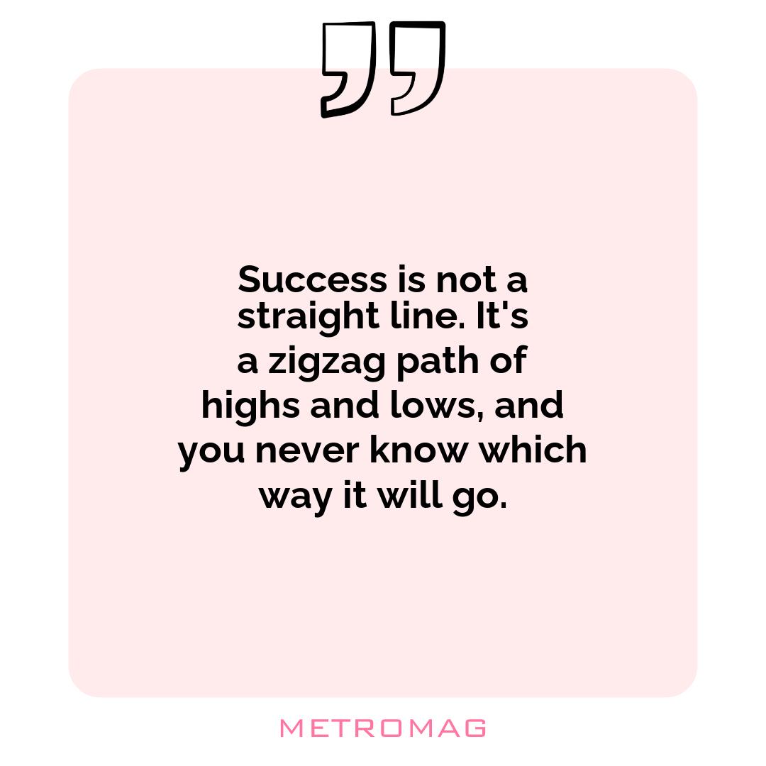 Success is not a straight line. It's a zigzag path of highs and lows, and you never know which way it will go.