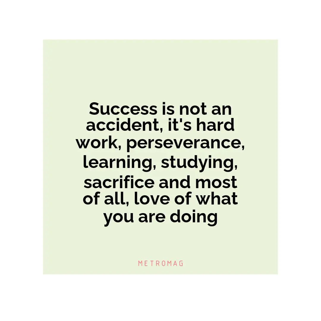 Success is not an accident, it's hard work, perseverance, learning, studying, sacrifice and most of all, love of what you are doing