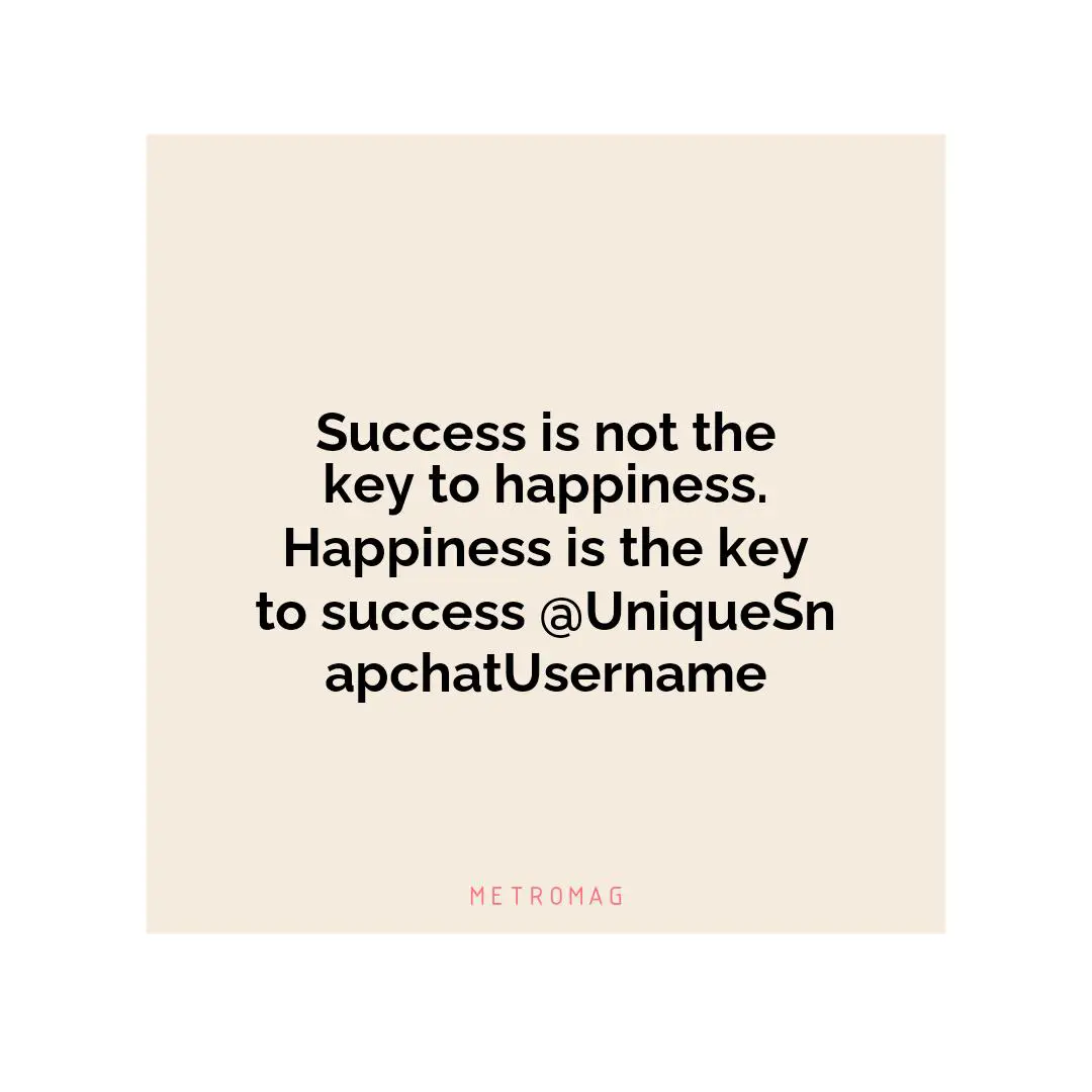 Success is not the key to happiness. Happiness is the key to success @UniqueSnapchatUsername