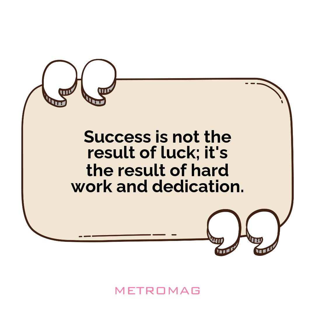 Success is not the result of luck; it's the result of hard work and dedication.