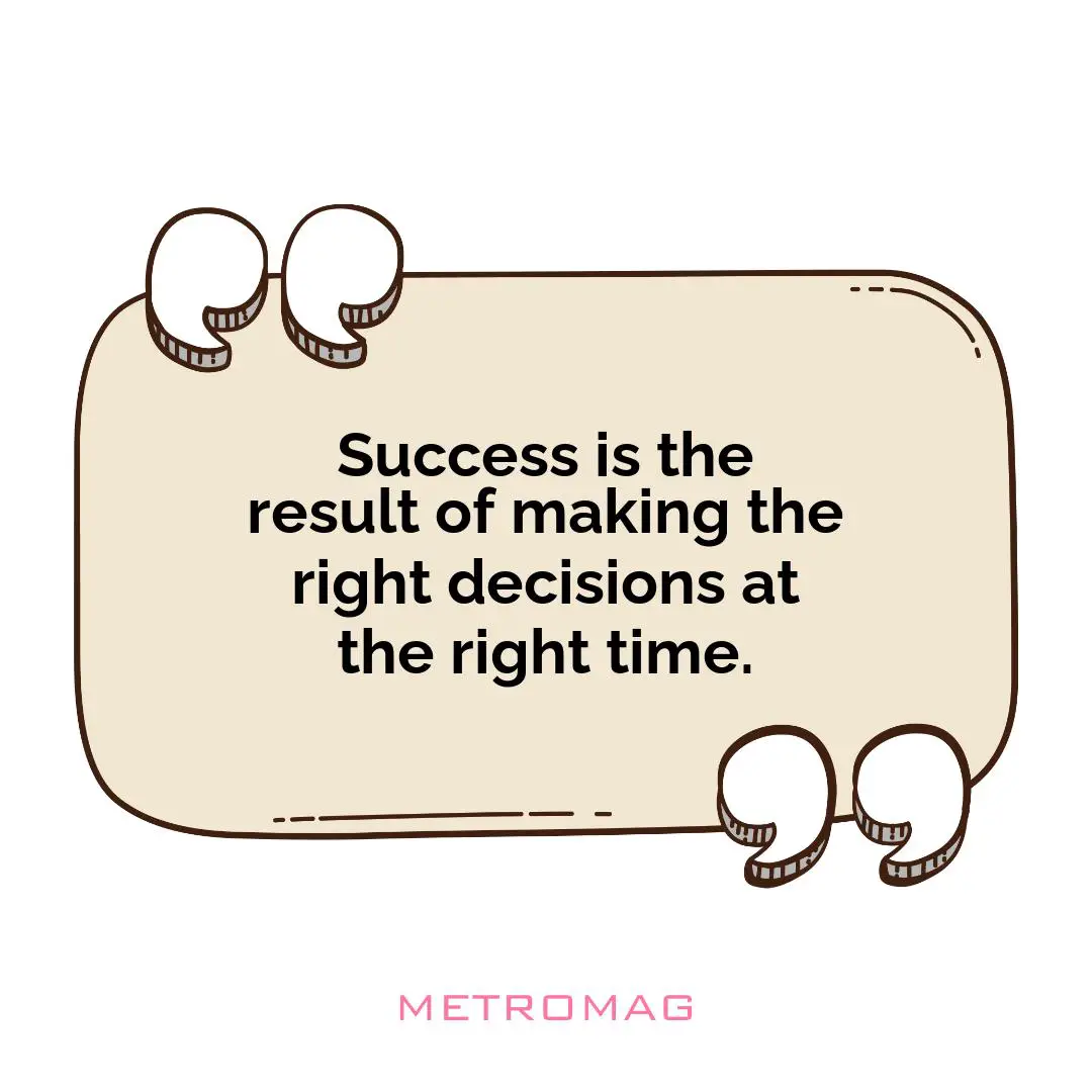 Success is the result of making the right decisions at the right time.