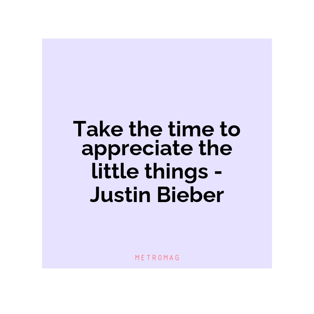 Take the time to appreciate the little things - Justin Bieber