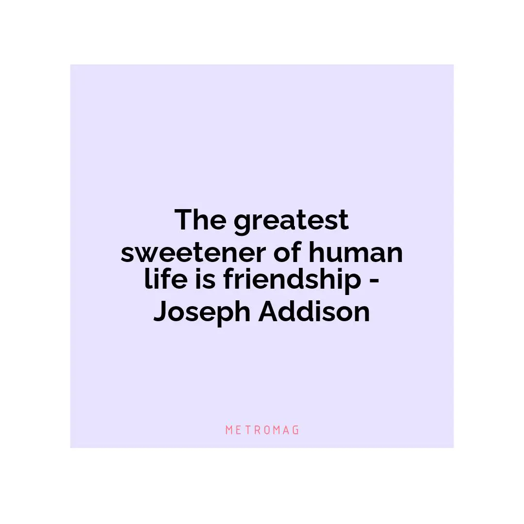 The greatest sweetener of human life is friendship - Joseph Addison