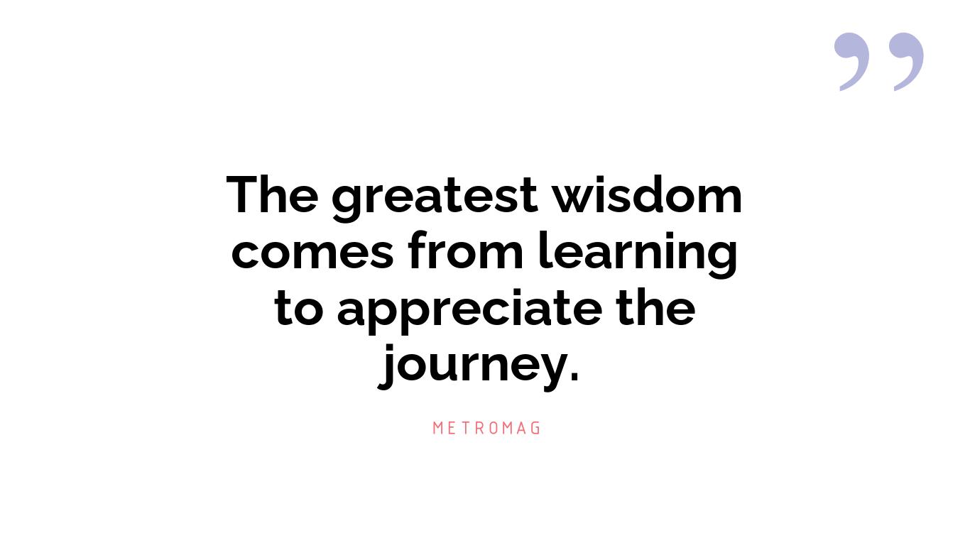 The greatest wisdom comes from learning to appreciate the journey.