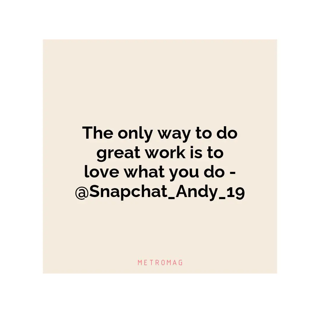 The only way to do great work is to love what you do - @Snapchat_Andy_19