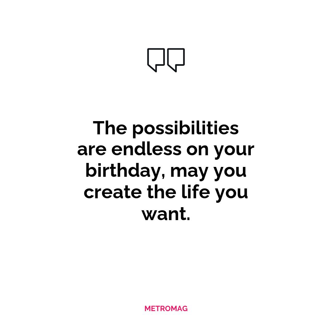 The possibilities are endless on your birthday, may you create the life you want.