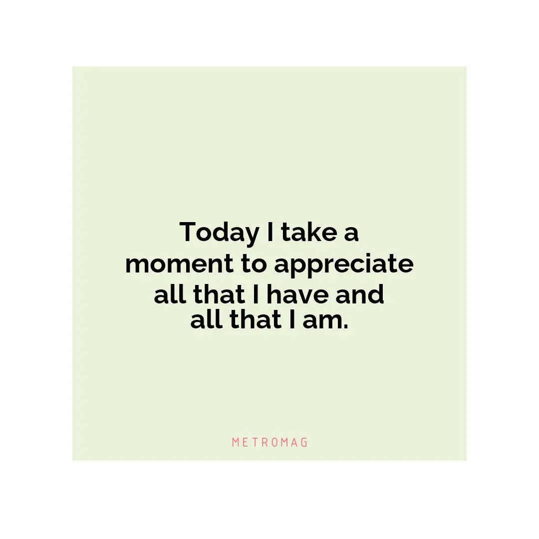 Today I take a moment to appreciate all that I have and all that I am.