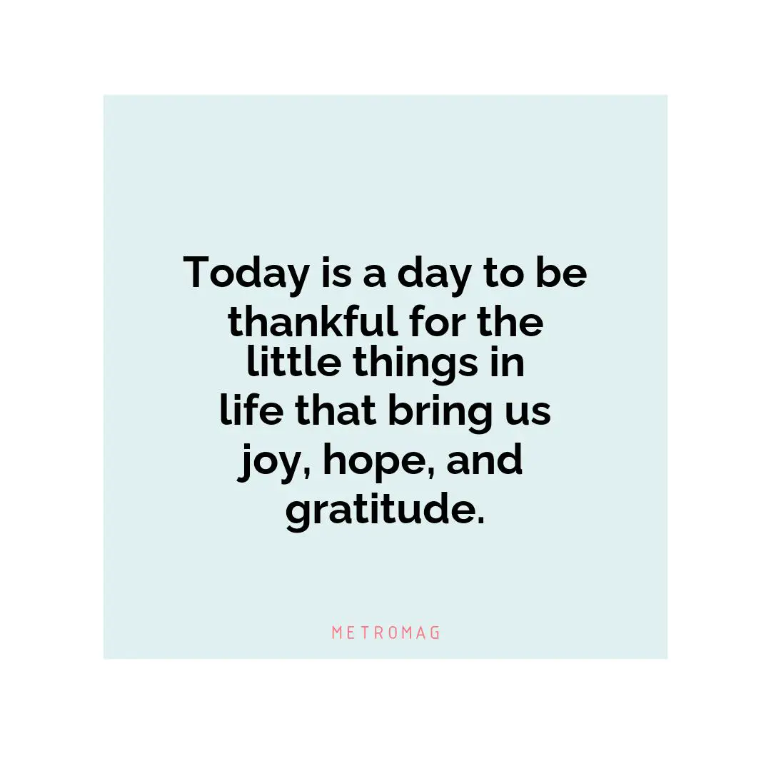 Today is a day to be thankful for the little things in life that bring us joy, hope, and gratitude.