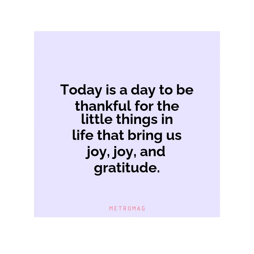 Today is a day to be thankful for the little things in life that bring us joy, joy, and gratitude.