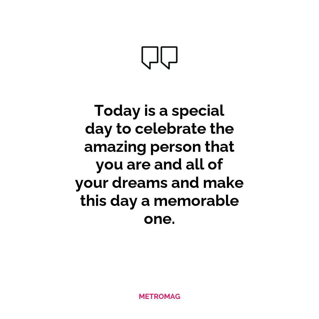 Today is a special day to celebrate the amazing person that you are and all of your dreams and make this day a memorable one.