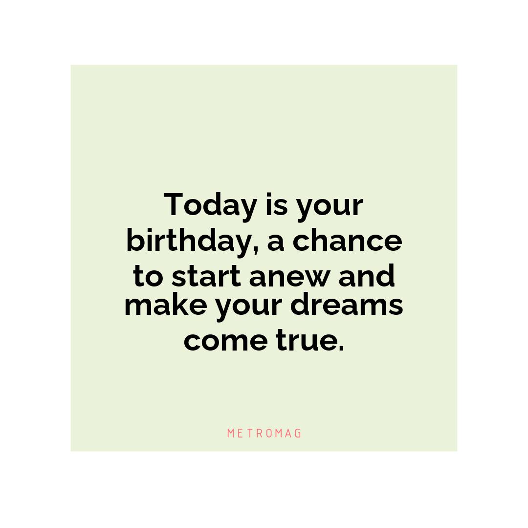 Today is your birthday, a chance to start anew and make your dreams come true.