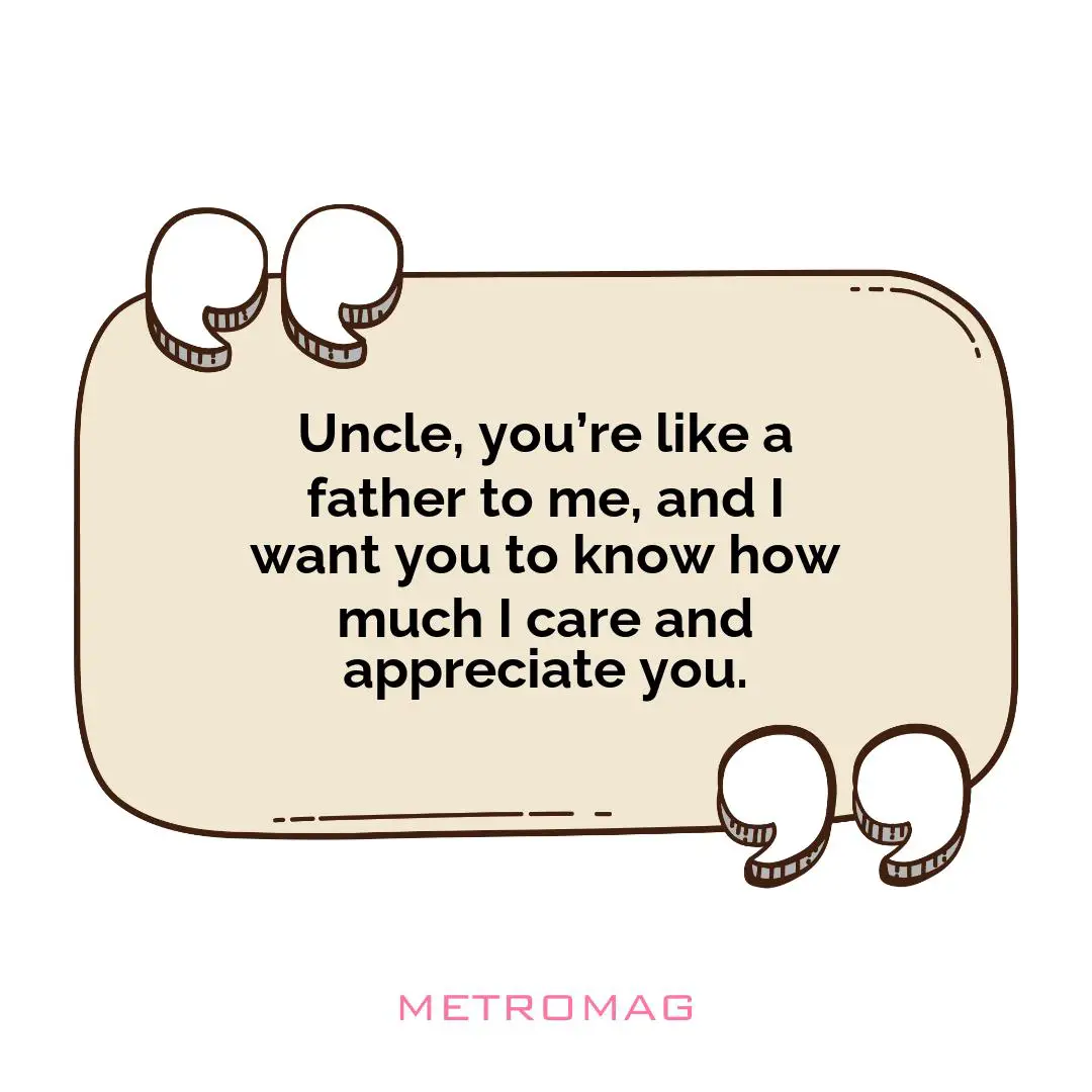 Uncle, you’re like a father to me, and I want you to know how much I care and appreciate you.