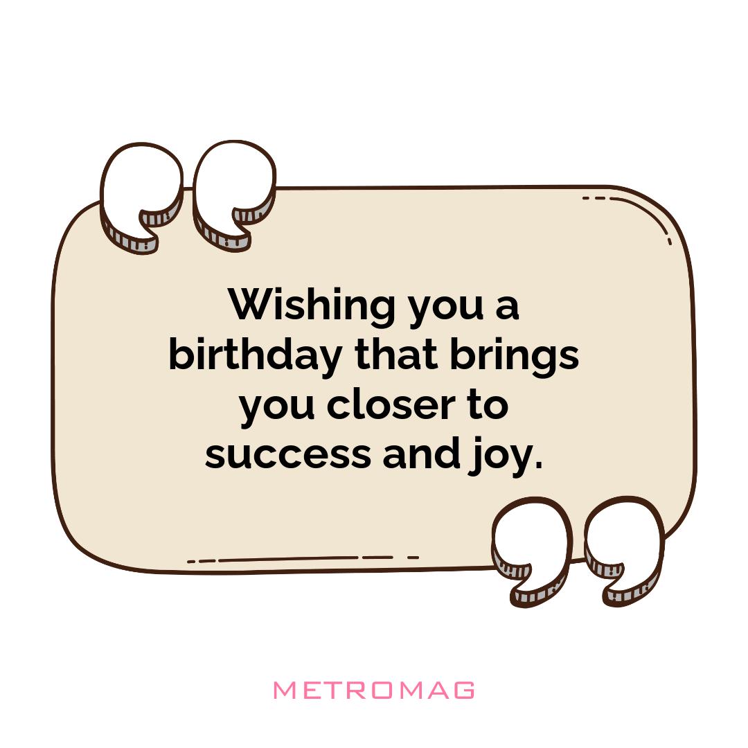 Wishing you a birthday that brings you closer to success and joy.