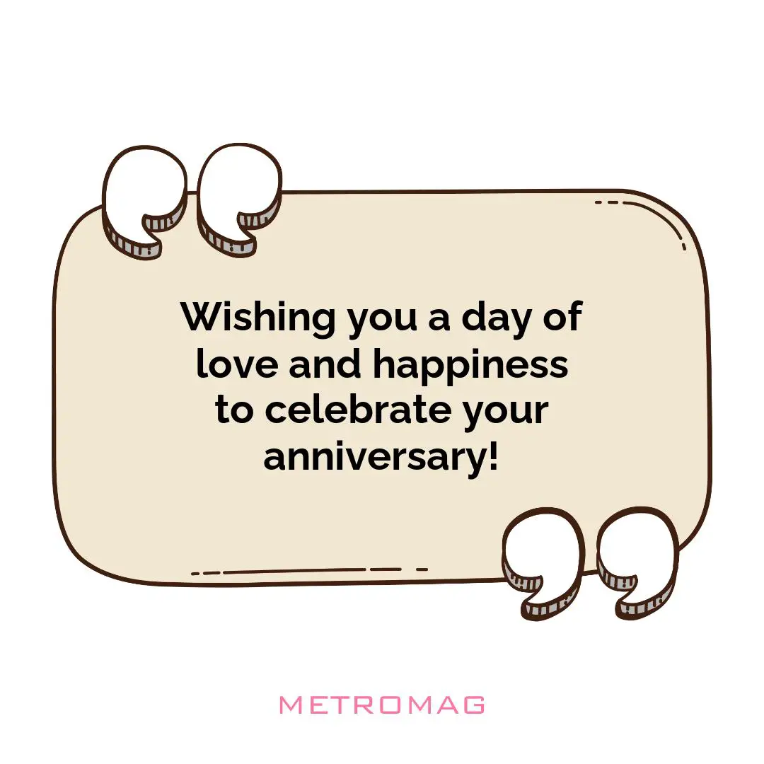 Wishing you a day of love and happiness to celebrate your anniversary!