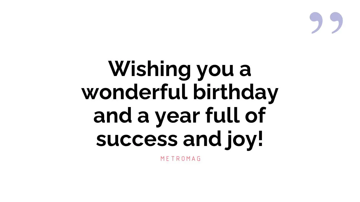 Wishing you a wonderful birthday and a year full of success and joy!