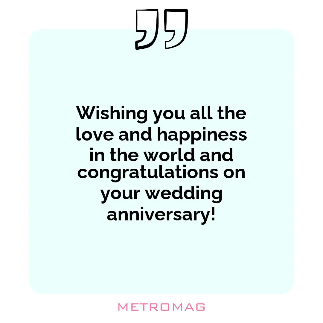 Wishing you all the love and happiness in the world and congratulations on your wedding anniversary!