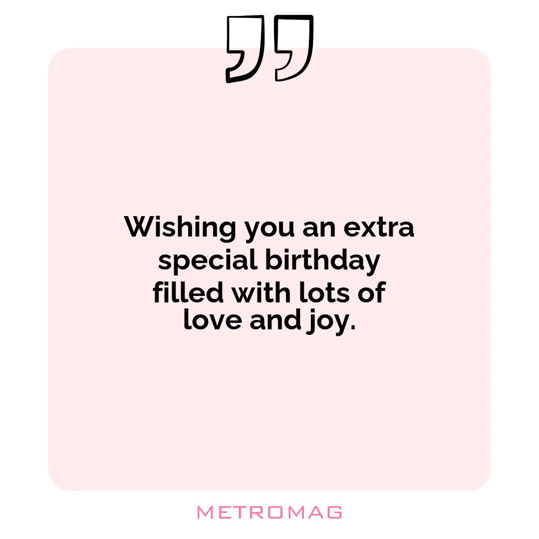 Wishing you an extra special birthday filled with lots of love and joy.