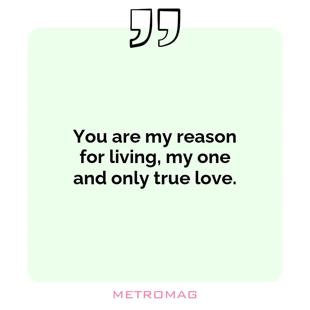 You are my reason for living, my one and only true love.