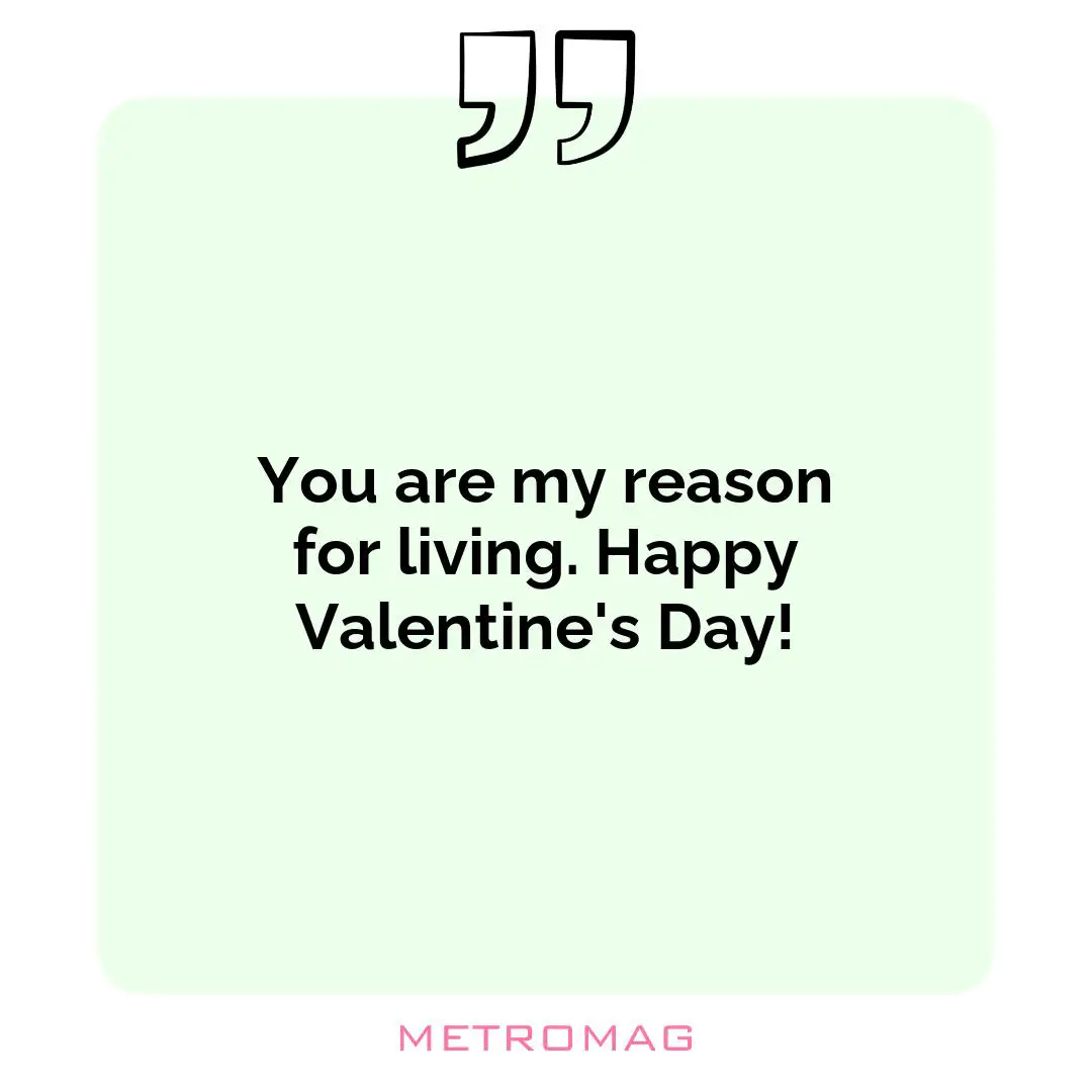 You are my reason for living. Happy Valentine's Day!