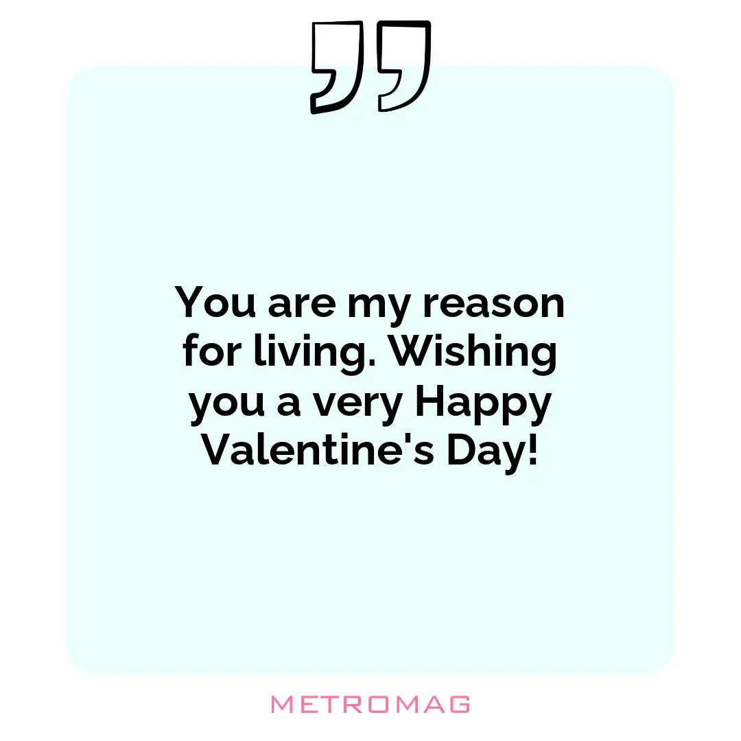 You are my reason for living. Wishing you a very Happy Valentine's Day!