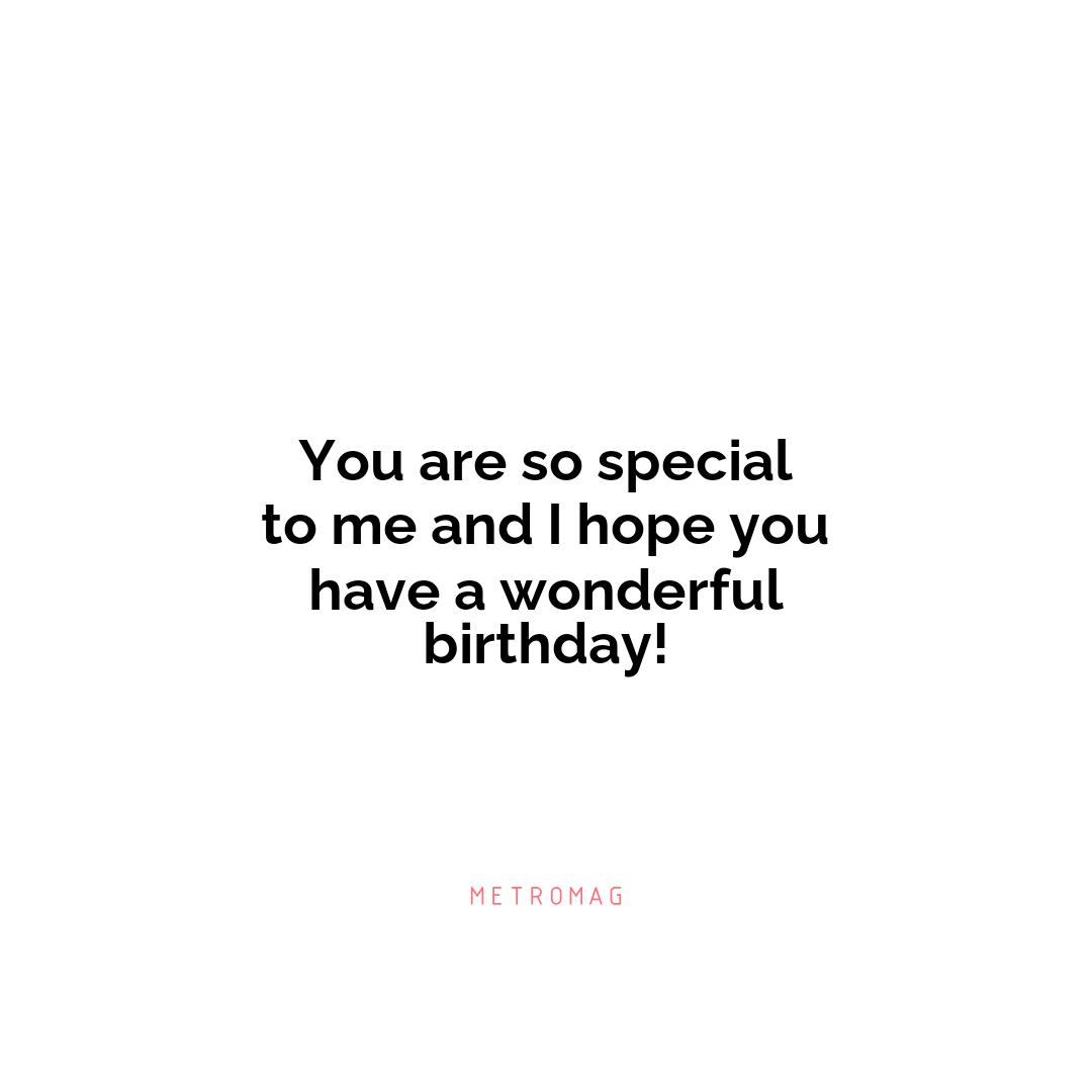 You are so special to me and I hope you have a wonderful birthday!