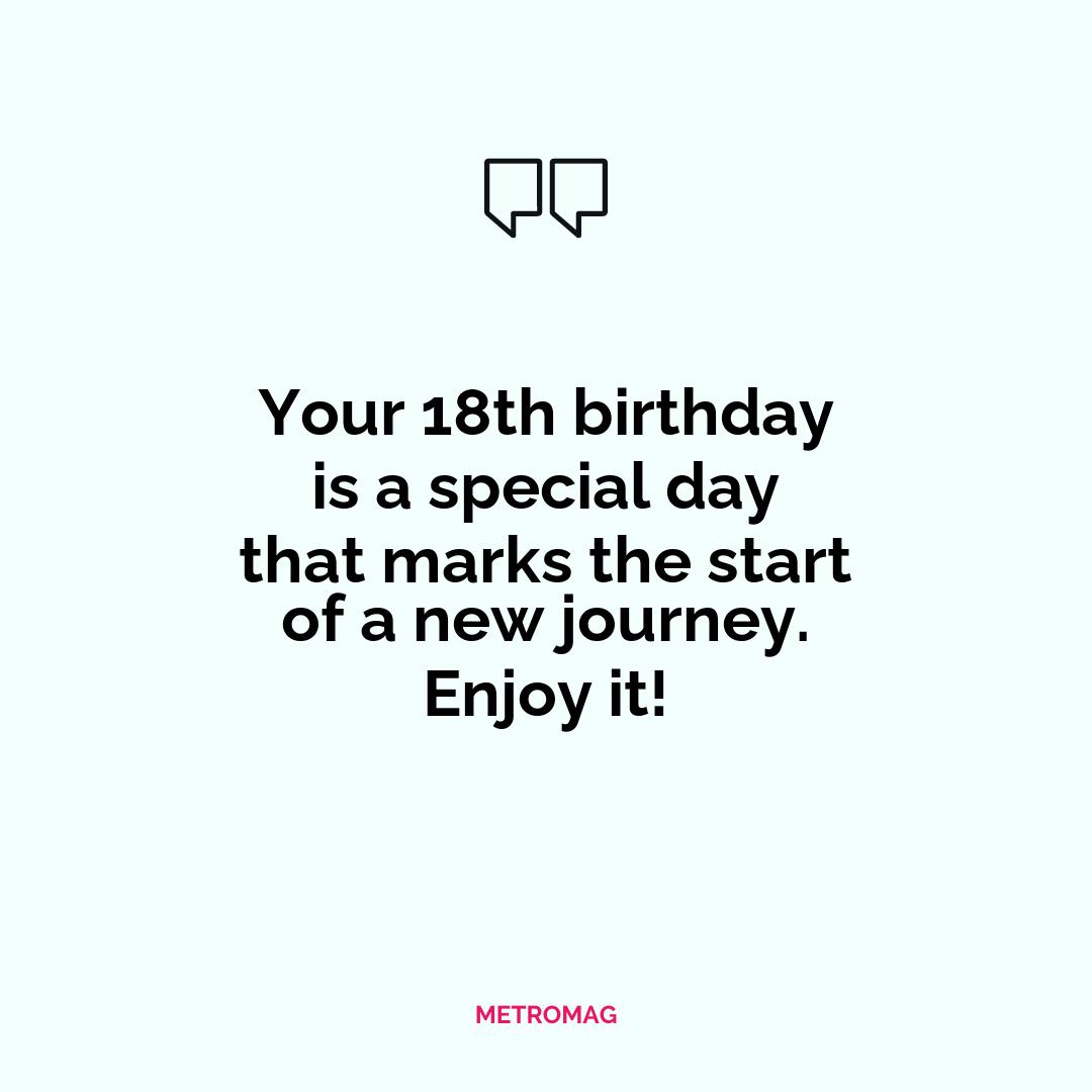 Your 18th birthday is a special day that marks the start of a new journey. Enjoy it!