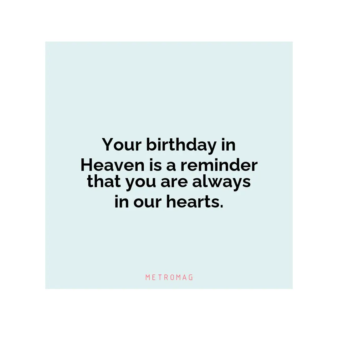 Your birthday in Heaven is a reminder that you are always in our hearts.